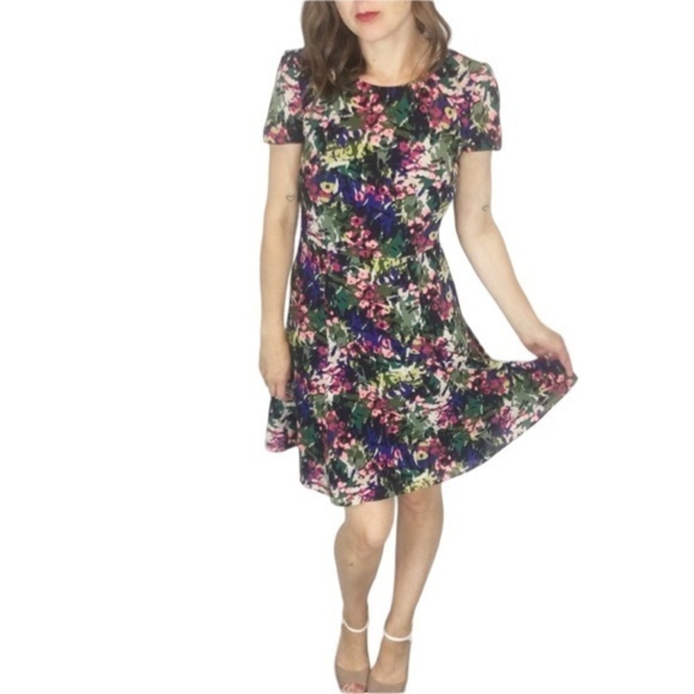 JCREW PRINT COLORFUL FLUTTER FLOUNCE ROMANTIC SHORT SLEEVE ROUND NECK DRESS 14